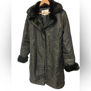 Ebene by Patrick Assuline Rabbit Fur trim pattern trench size 10 Excellent cond